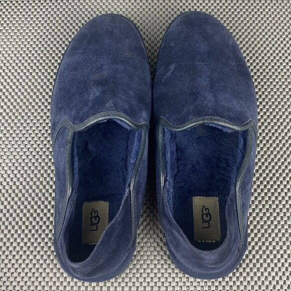 UGG Cooke Slip On Loafer Shoes Mens Size 10 Navy Blue Sheepskin Folding Back main image 8